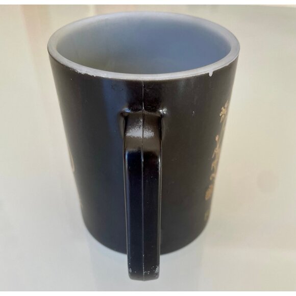 Pisces Mug, 1970s Federal Glass Pisces Mug: Black & Gold Zodiac Milk Glass - Picture 3 of 8